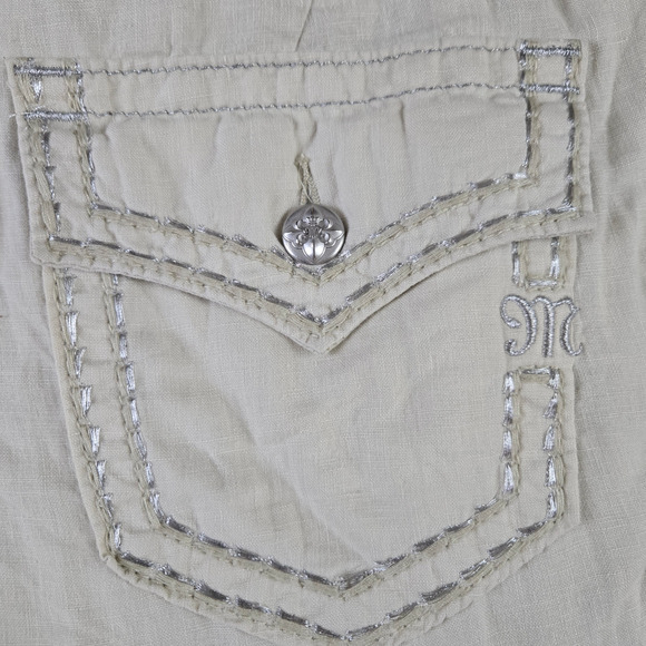 Miss Me Beige Linen Blend Wide Leg Cargo Boho Pants Size Large Y2K 2010s Style - Picture 11 of 14